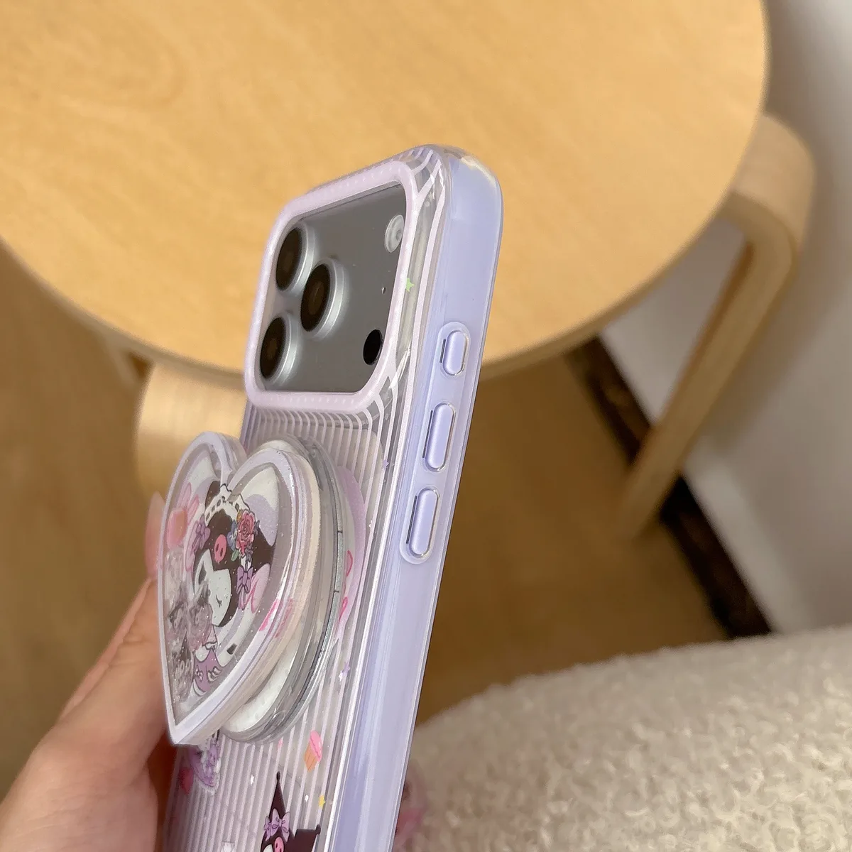 Kuromi Heart Pop Phone Case with Beaded Strap & Pop Socket for iPhone 17 16 15 14 13 Pro Max — MagSafe